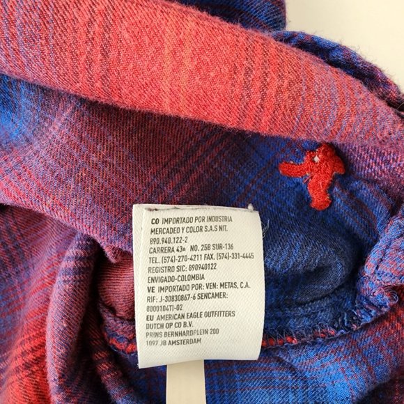 American Eagle Vintage Boyfriend Plaid Top PS Button Shirt Blue Red Flannel - Picture 13 of 16